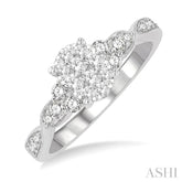 1/2 Ctw Oval Shape Center Criss-Cross Carved Shank Lovebright Round Cut Diamond Engagement Ring in 14K White Gold